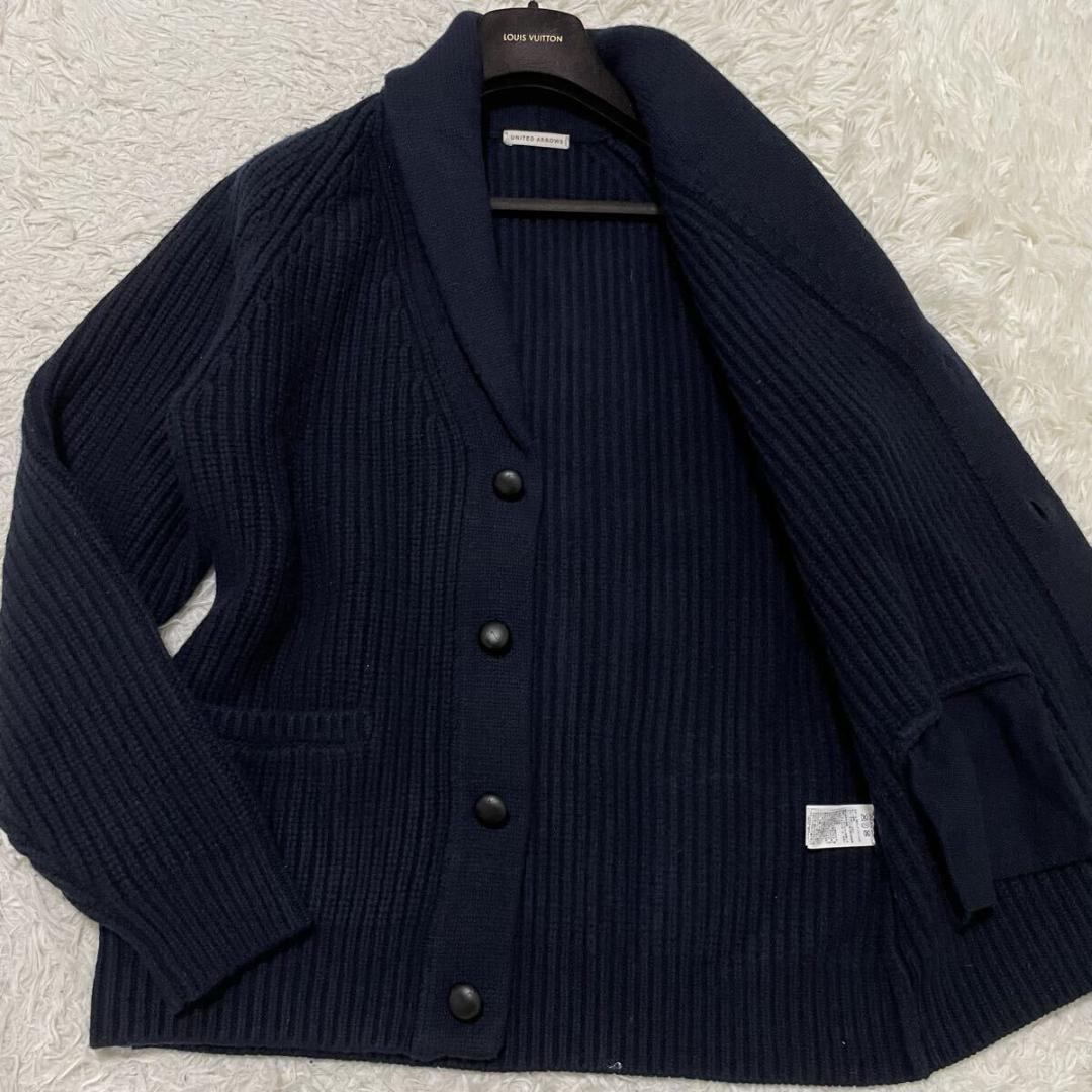 現行モデル ユナイテッドアローズ カシミヤ アゼ ショールカラー ネイビー L