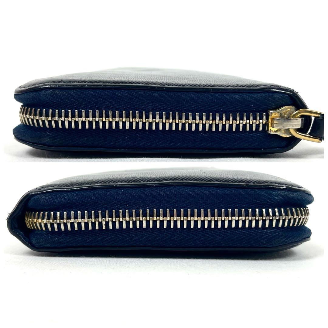 プラダ　長財布　ロゴプレート　サフィアーノ　ラウンドファスナー　バイカラー　美品