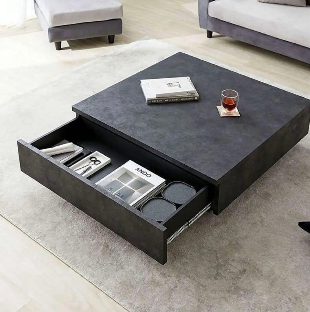 【限定価格】LOWYA センターテーブル　モルタルブラック　90×90cm