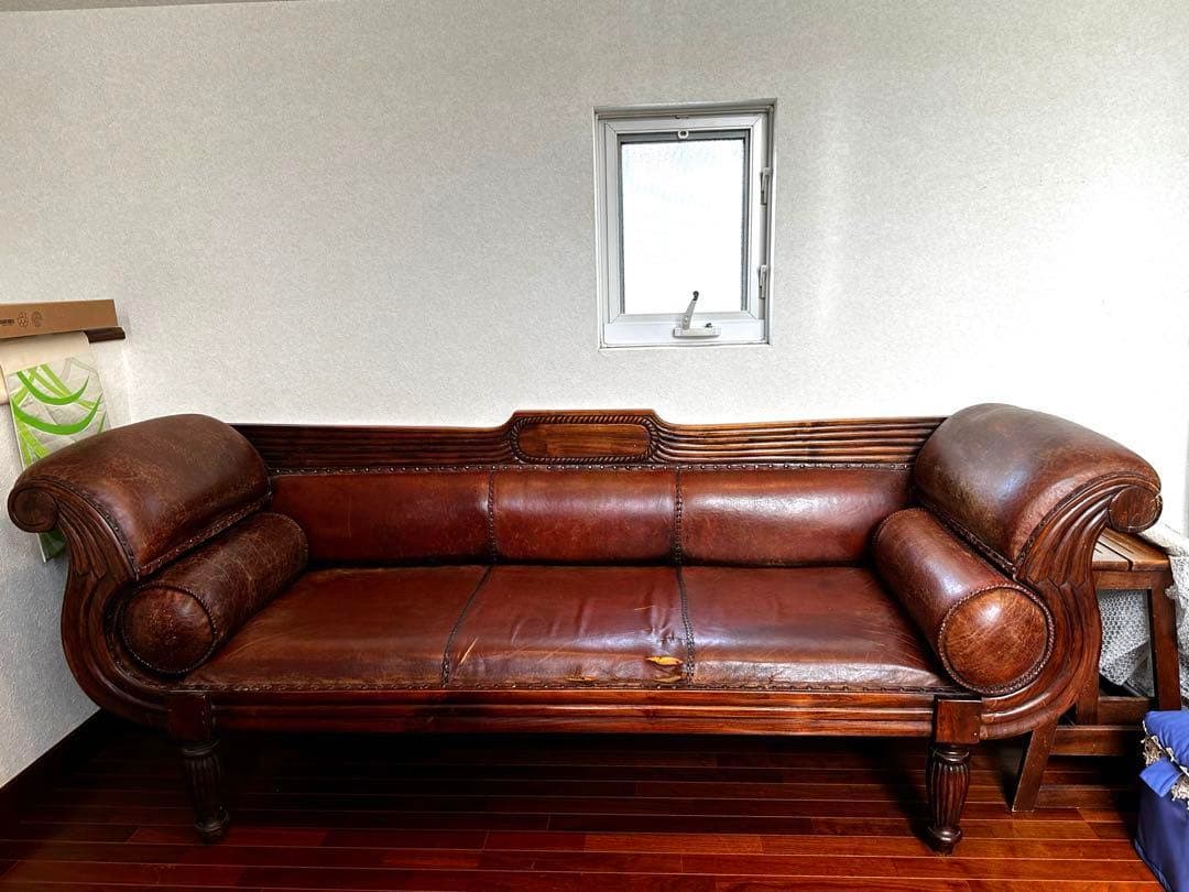 アンティーク　ブラウンレザー　ソファ