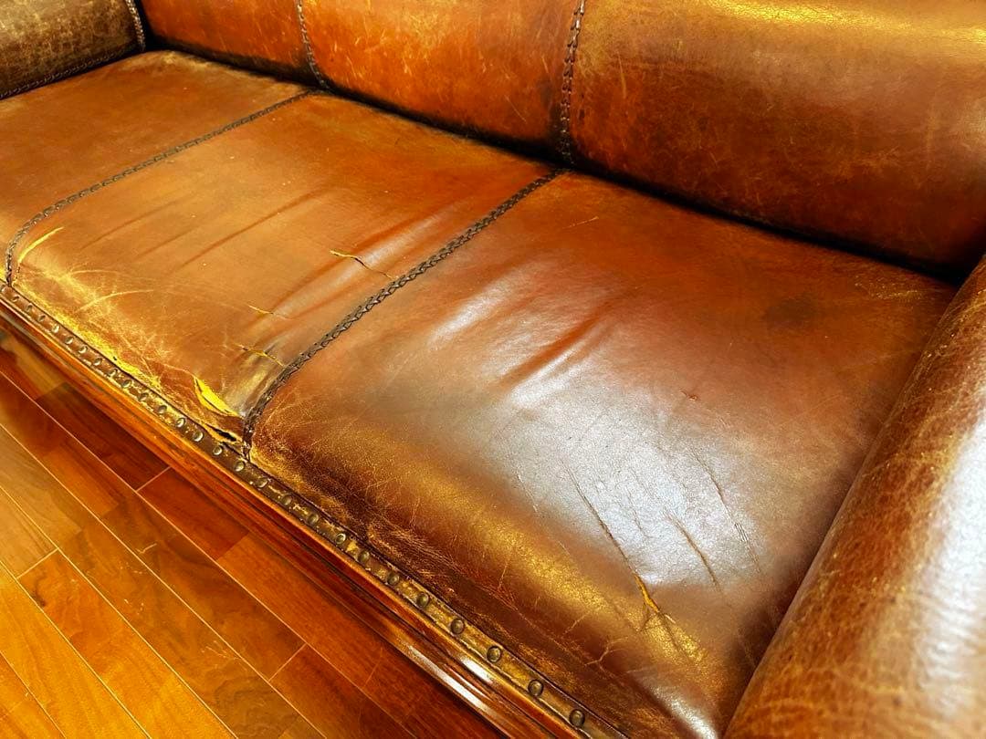 アンティーク　ブラウンレザー　ソファ