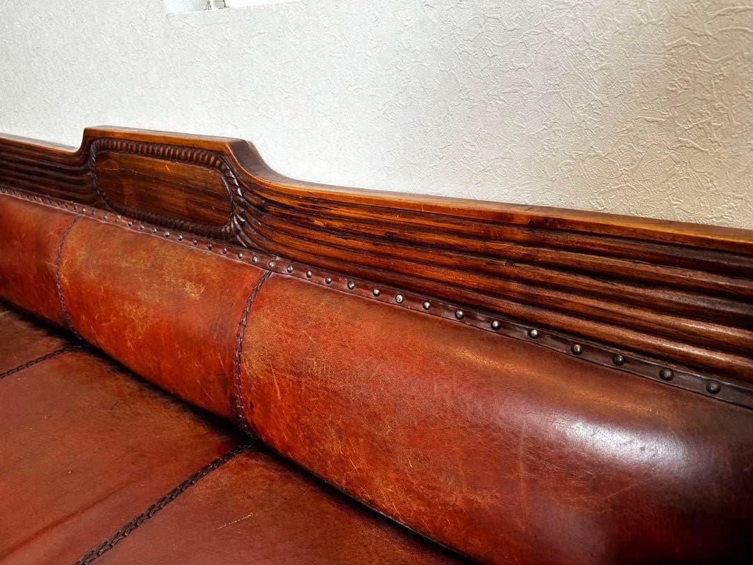 アンティーク　ブラウンレザー　ソファ