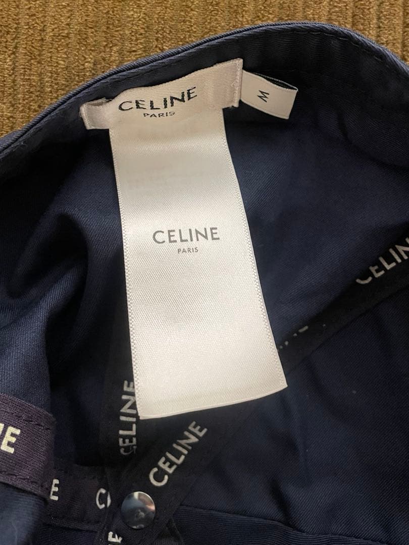 CELINE カレッジ ベースボールキャップ コットン ネイビー ベージュ M