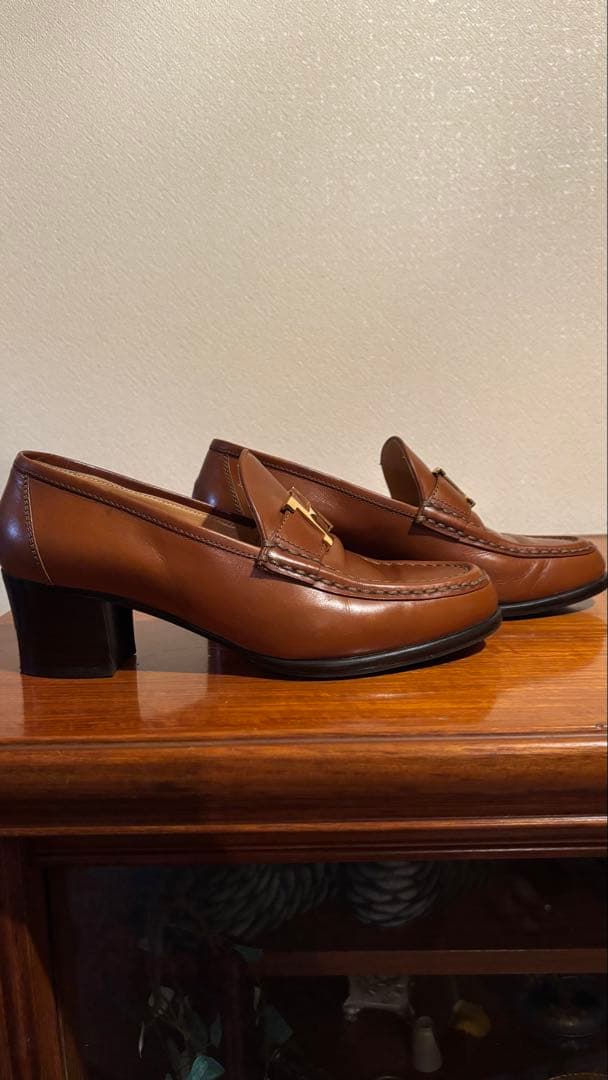 エルメス　ブラウンレザー ローファー ゴールドHロゴ