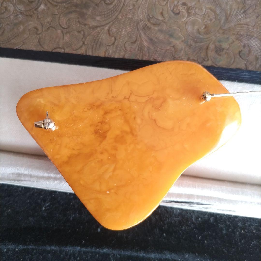 大振り ロイヤルアンバー 天然琥珀 ブローチ ヴィンテージ