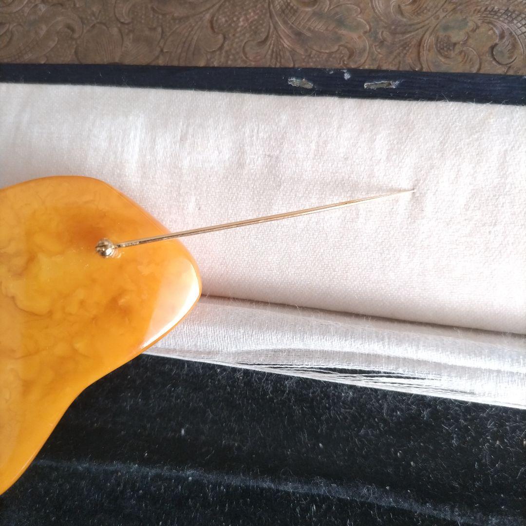 大振り ロイヤルアンバー 天然琥珀 ブローチ ヴィンテージ