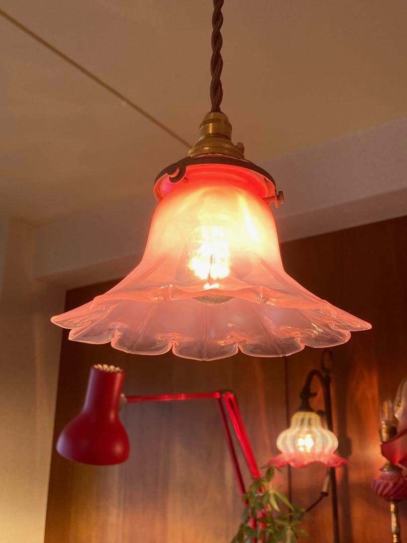 ランプシェード　オパールセント　アンティーク　フランス　フラワー