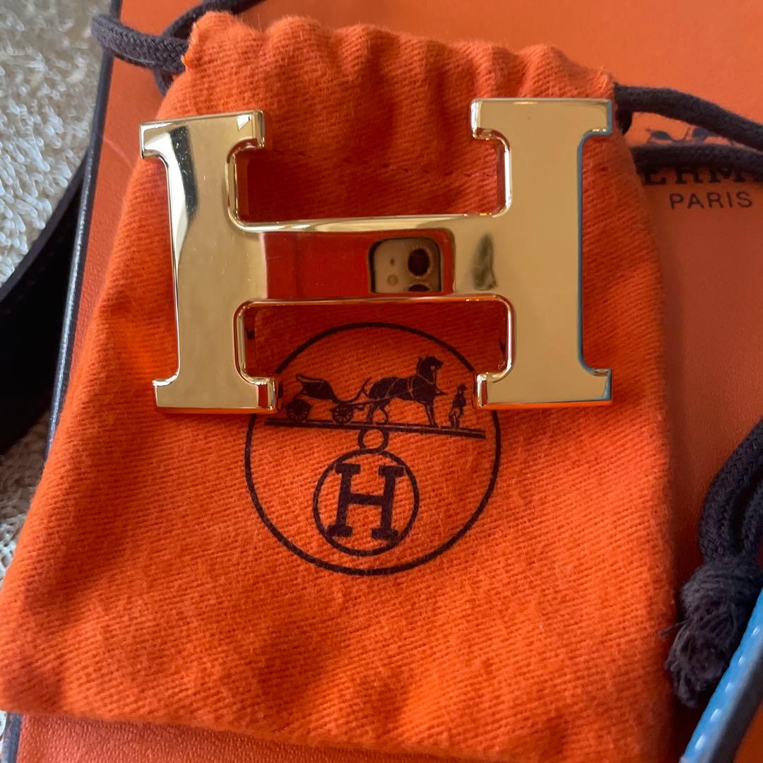 Hermès 黒と青レザー ベルト 70cm