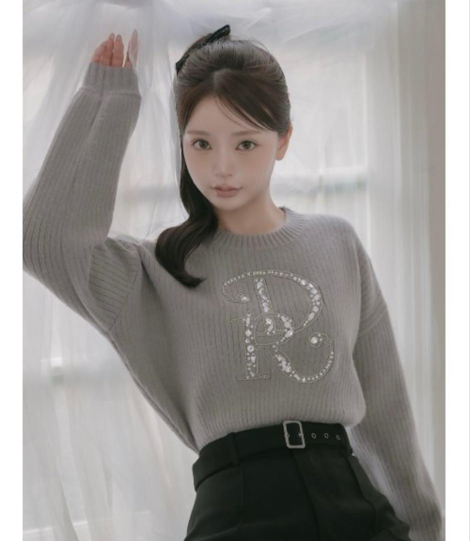 ダーリッチ　Darich DR ビジューボリュームリブニットトップス グレー