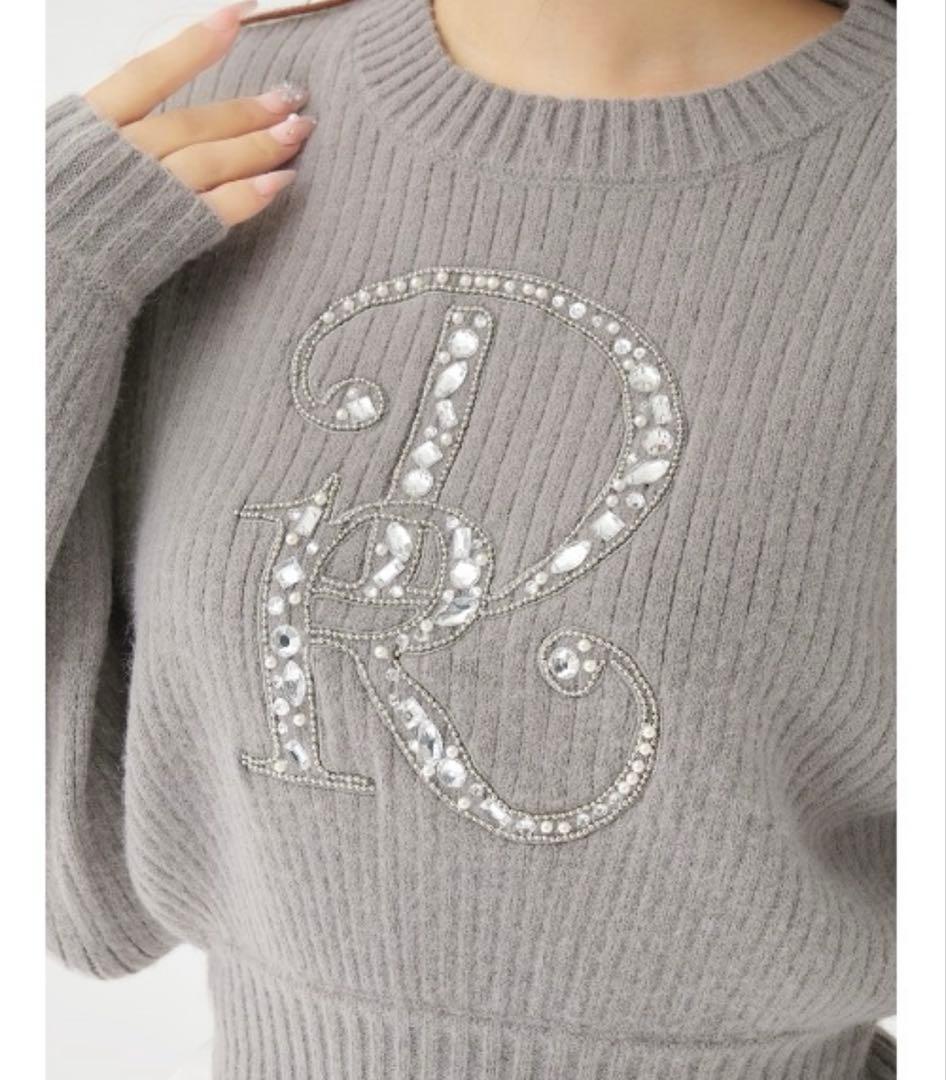 ダーリッチ　Darich DR ビジューボリュームリブニットトップス グレー