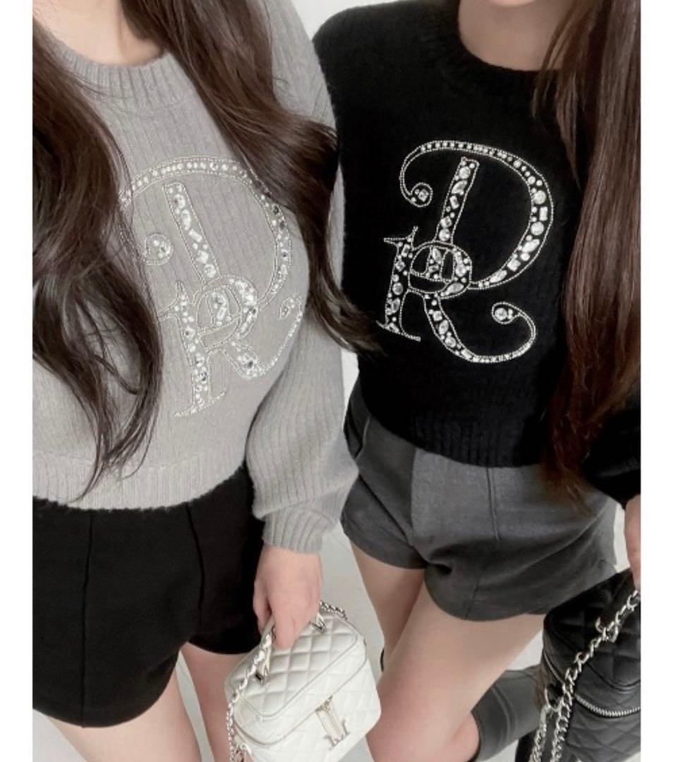 ダーリッチ　Darich DR ビジューボリュームリブニットトップス グレー