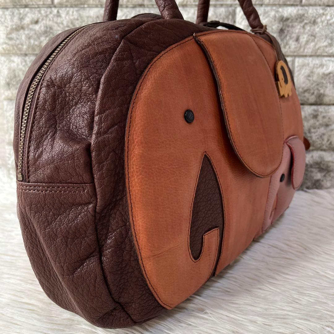 【極美品】イビサ　ぞう親子モチーフ　レザー　ボストンバッグ