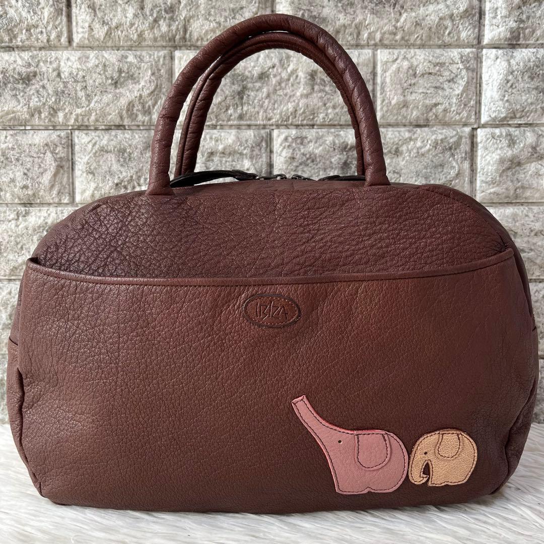 【極美品】イビサ　ぞう親子モチーフ　レザー　ボストンバッグ