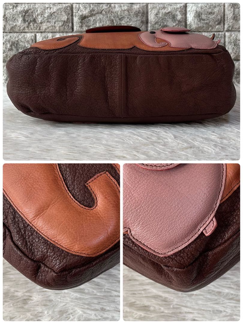 【極美品】イビサ　ぞう親子モチーフ　レザー　ボストンバッグ