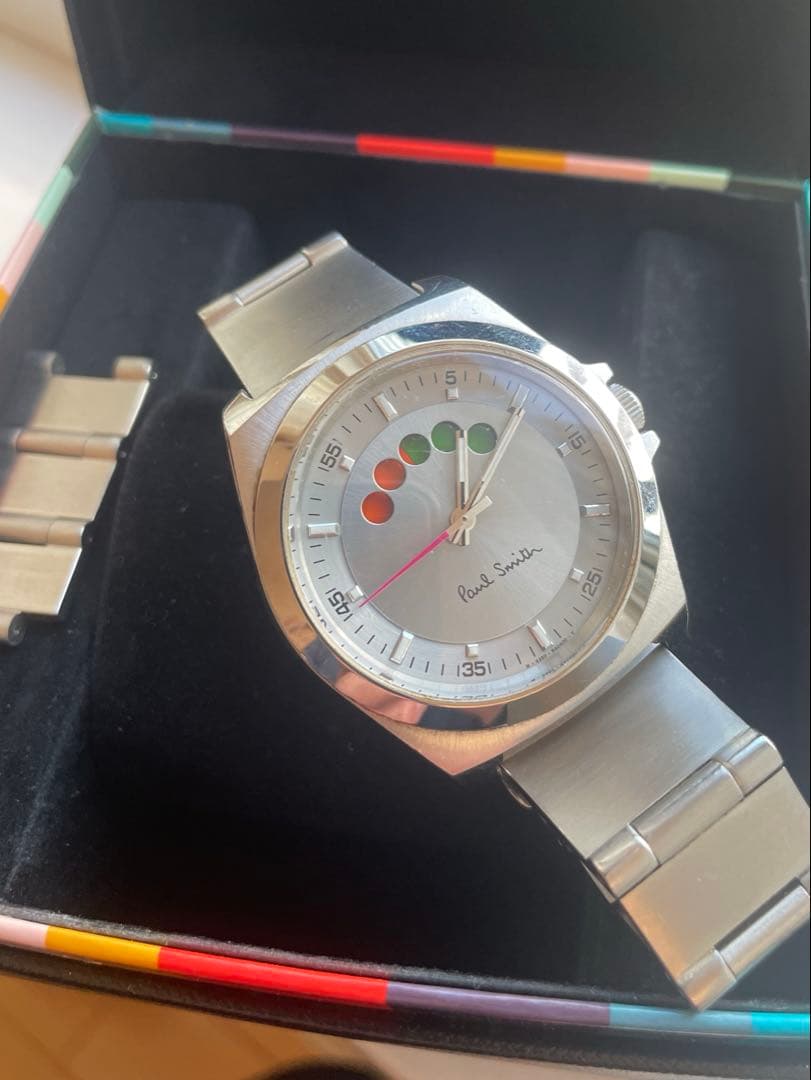 【電池新品美品】ポールスミス腕時計40㎜シルバーファイブアイズ、メンズレディース