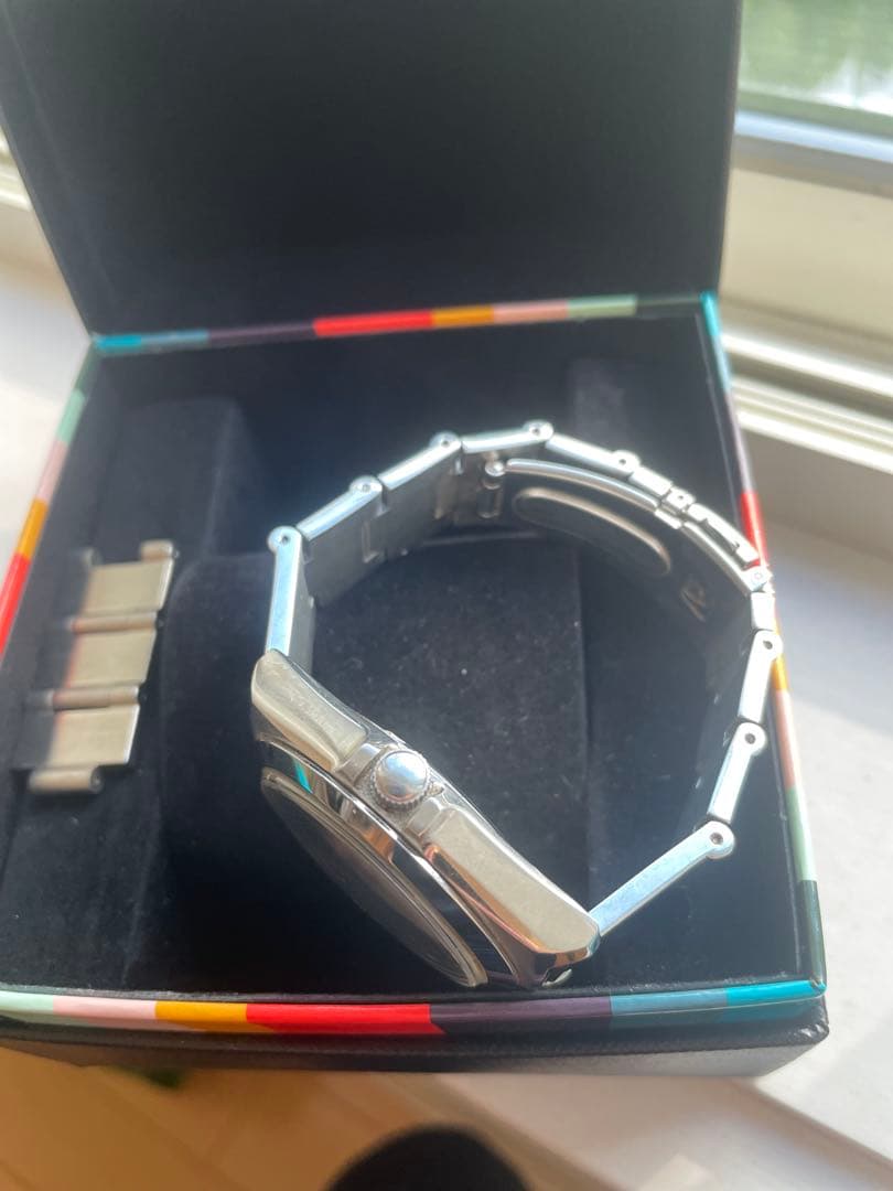 【電池新品美品】ポールスミス腕時計40㎜シルバーファイブアイズ、メンズレディース