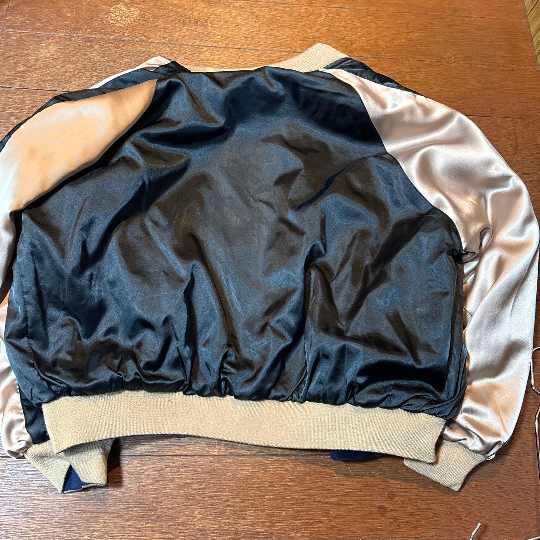 ヴィンテージ 刺青刺繍スカジャンネイビーブルー