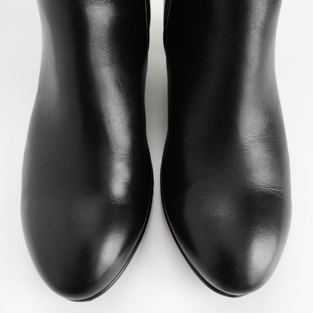 美品 エコー スカルプテッド 45 アンクルブーツ サイドジップ ブラック 本革