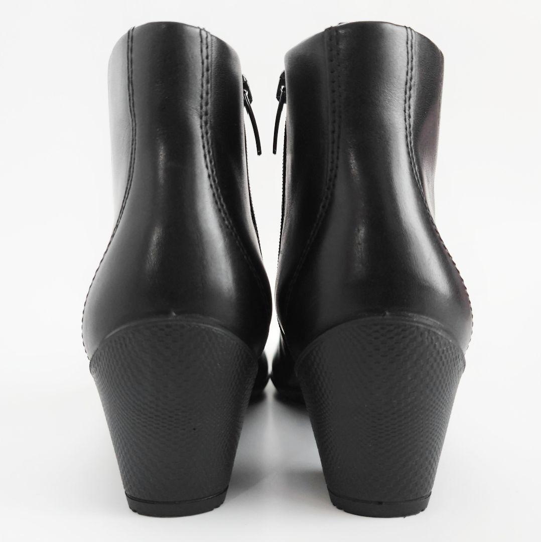 美品 エコー スカルプテッド 45 アンクルブーツ サイドジップ ブラック 本革