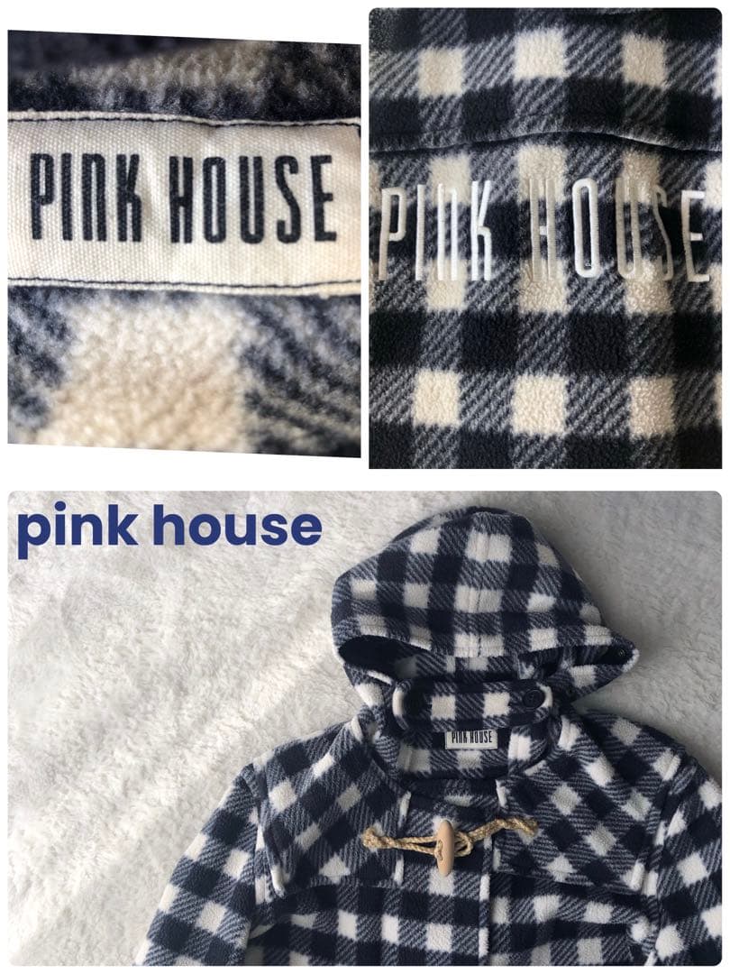 ピンクハウス　ダッフルコート　ゆったりシルエット　ブランドロゴ刺繍　チェック柄