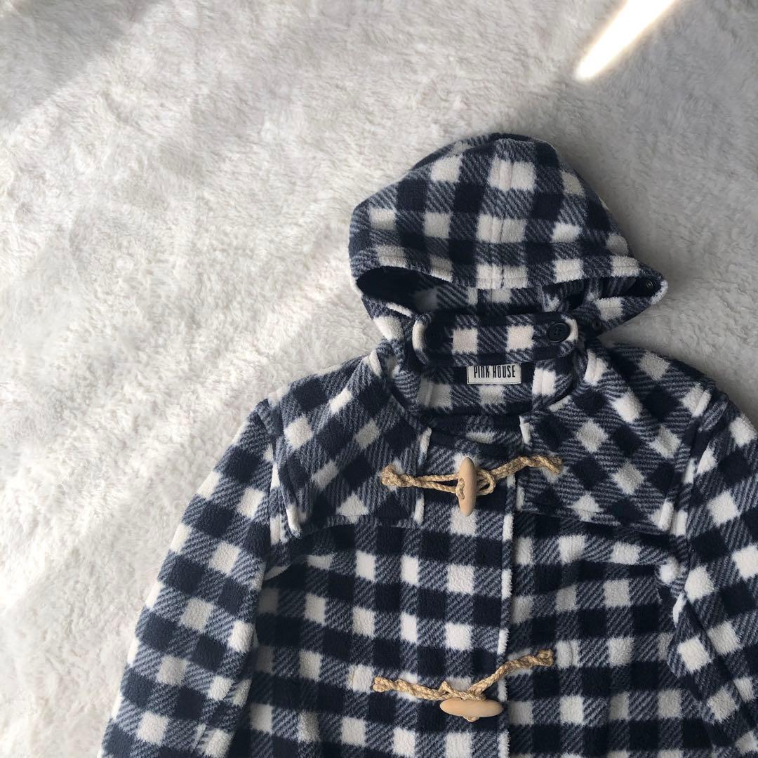 ピンクハウス　ダッフルコート　ゆったりシルエット　ブランドロゴ刺繍　チェック柄