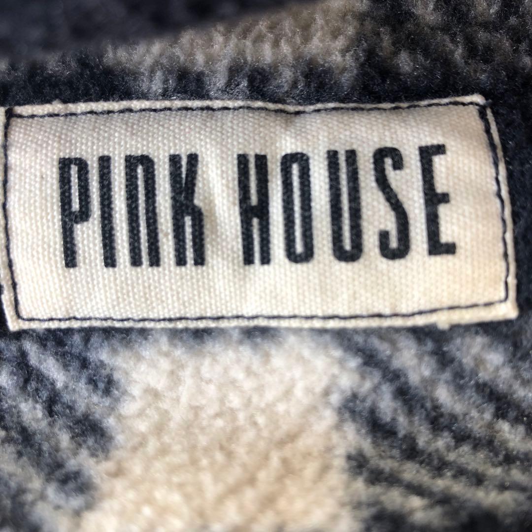 ピンクハウス　ダッフルコート　ゆったりシルエット　ブランドロゴ刺繍　チェック柄