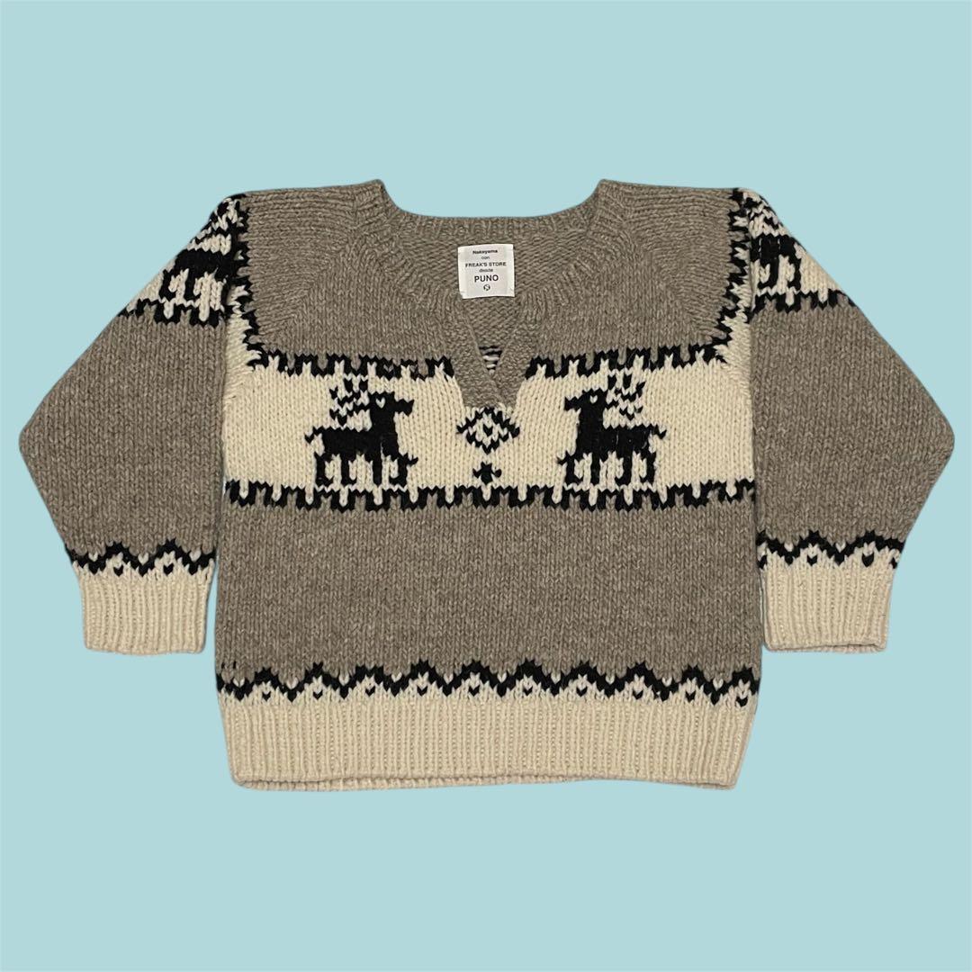 美品 フリークスストア 中山商店 コラボ Puno カウチン ペルーニット 鹿柄