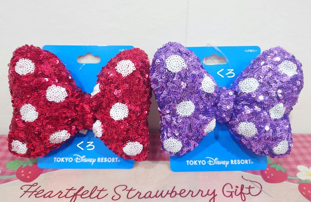 ミニー❤ヘアゴム❤スパンコール❤赤・紫♡ディズニー♡リボン❤ヘアポニー♡2点