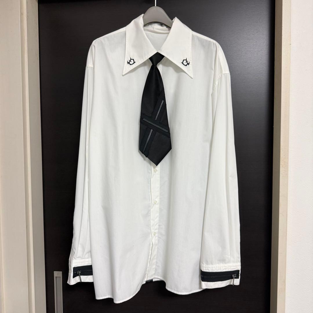 DimMoire ホワイト 長袖 ネクタイ付きシャツ