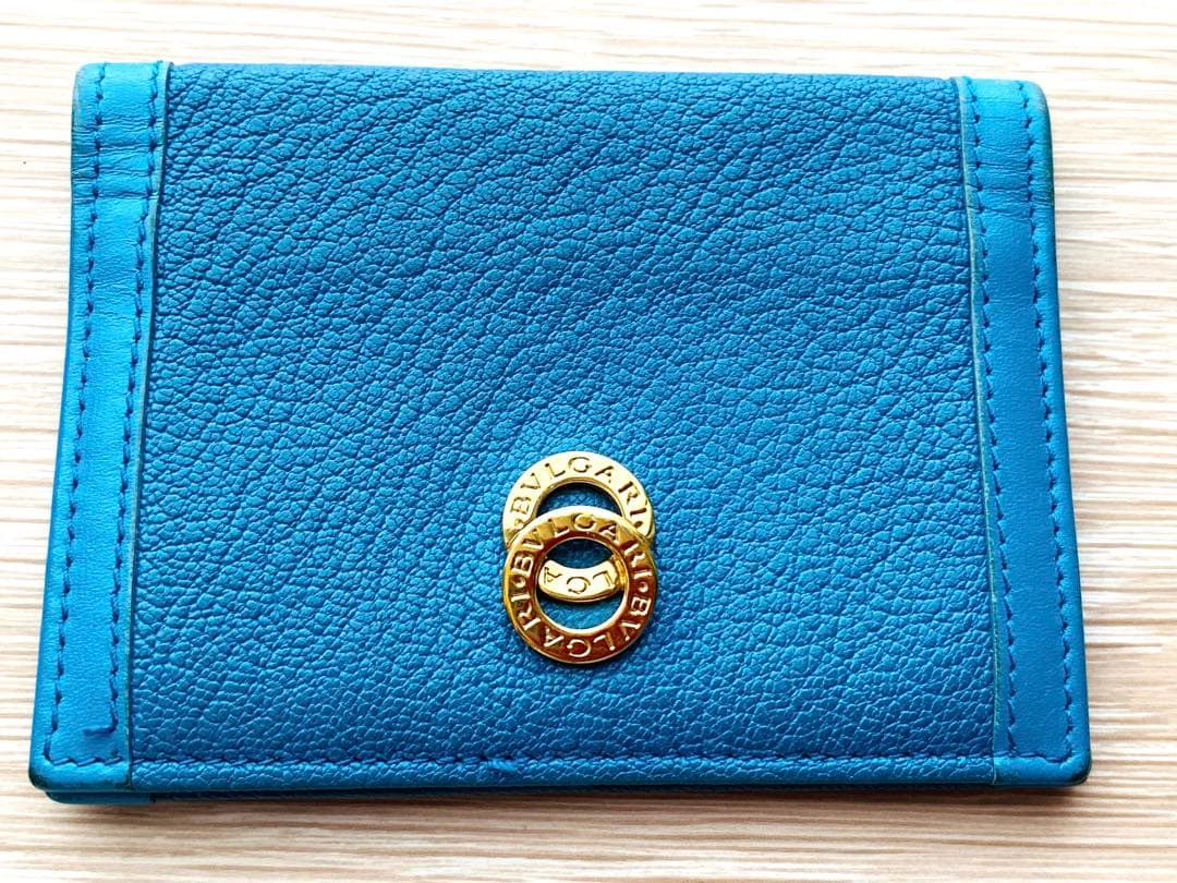 【タイムセール】美品　希少BVLGARI 青レザーカードケース　名刺入れ　箱付き