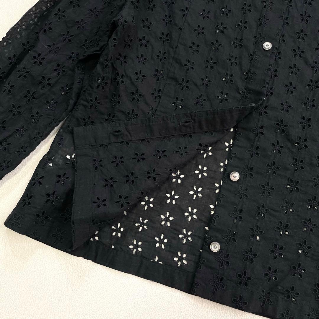 6325【美品】45R カットワークブラウス　度甘平カットワークブラウス 黒