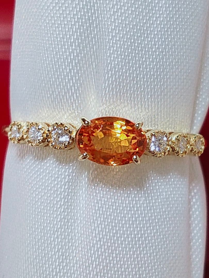 新作 未使用品 k18 天然スペサガーネット ダイヤモンド リング