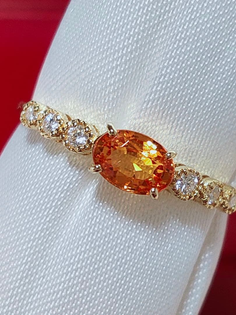 新作 未使用品 k18 天然スペサガーネット ダイヤモンド リング