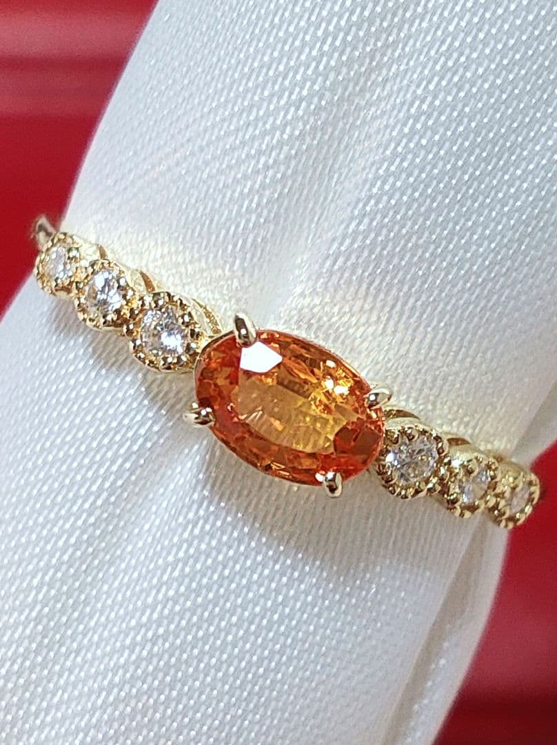 新作 未使用品 k18 天然スペサガーネット ダイヤモンド リング