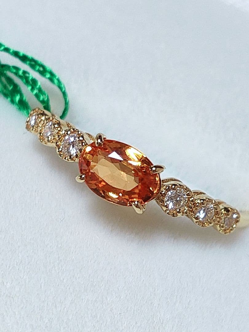 新作 未使用品 k18 天然スペサガーネット ダイヤモンド リング