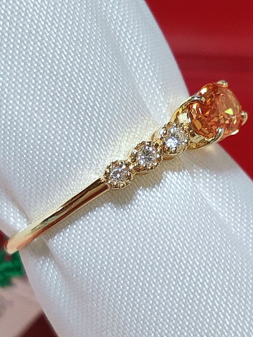 新作 未使用品 k18 天然スペサガーネット ダイヤモンド リング