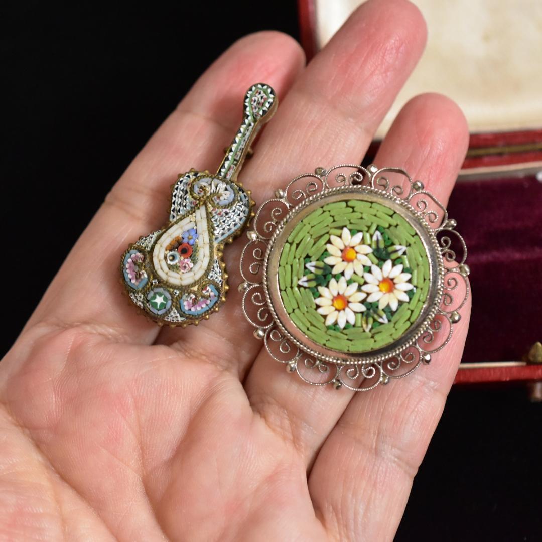 イタリア製アンティーク マイクロモザイクのマンダリンのブローチ