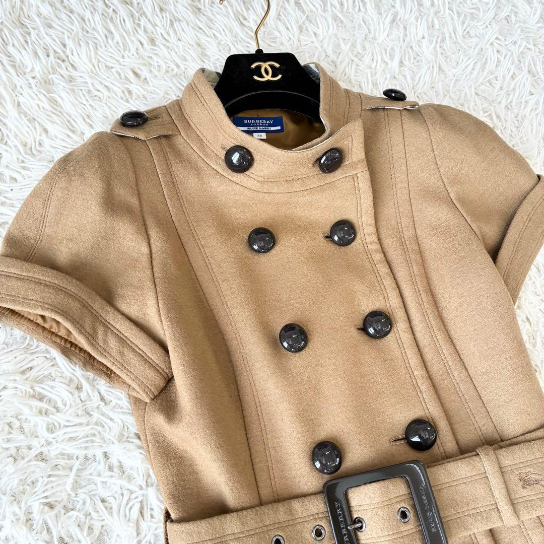 バーバリーブルーレーベル ウール ワンピース コート ノバチェック キャメル