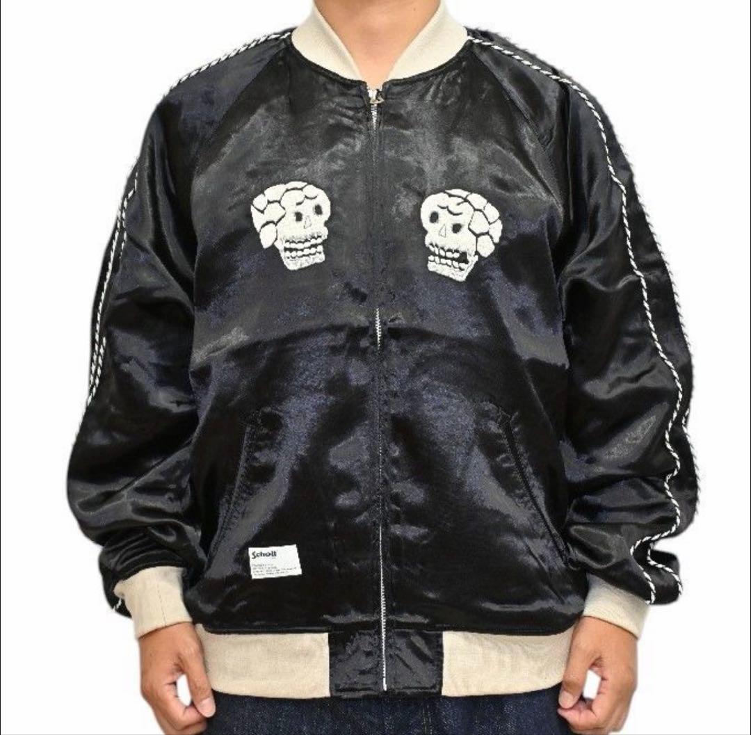 専用　　Schott スカル刺繍 ブラックサテンジャケット M