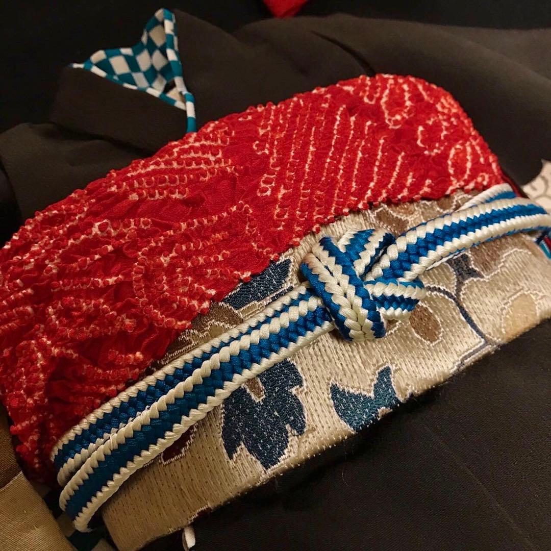 ＊ 市松人形 12号 アンティーク 黒留袖 着物 帯 ＊ 留袖 大正