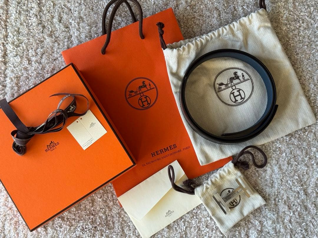 新品•正規品エルメスHERMES 90ベルトバックル H・オ・カレ＆レザーベルト