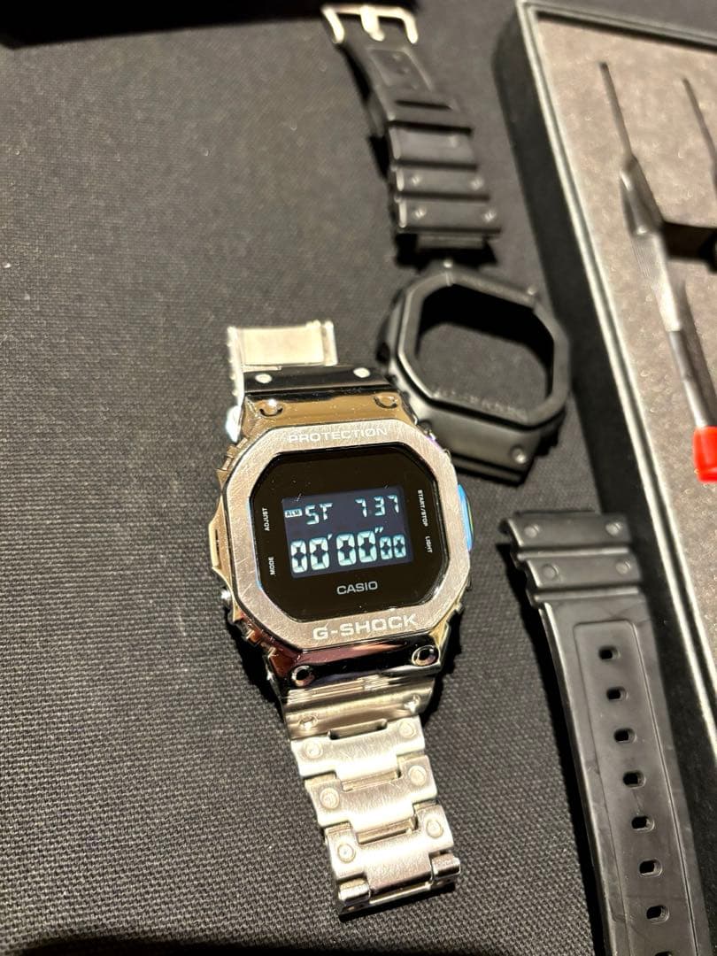 入*介様 【純正】Gショック5600 オールブラック　メタルバンド　反転液晶