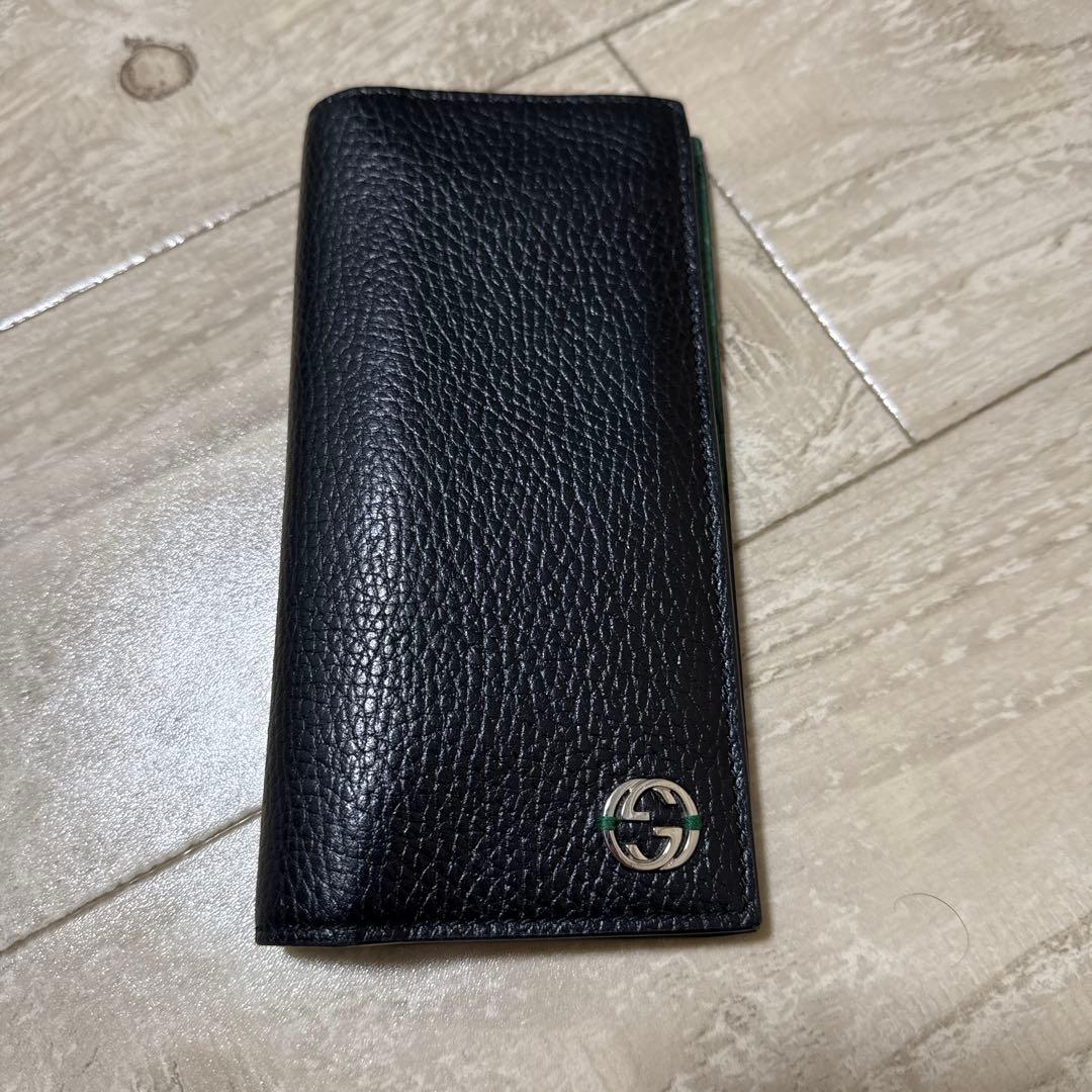 お*ん様 GUCCI レザー長財布 ブラック