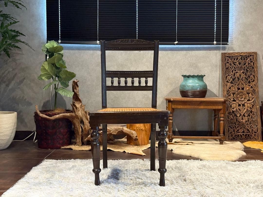 希少　フレンチクラシック　アンティークチェア　ヴィンテージ　無垢材　ラタン　IH