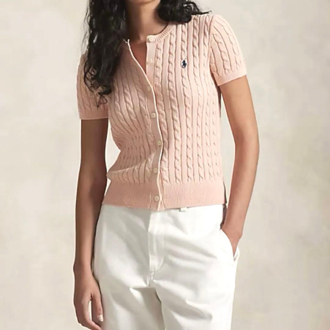 【未使用】ラルフローレン ケーブル　ニット　半袖　カーディガン　ピンク