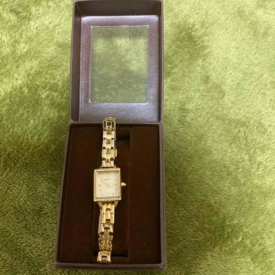 【美品】ゴールド 長方形ケース レディース時計　agete (アガット)美品