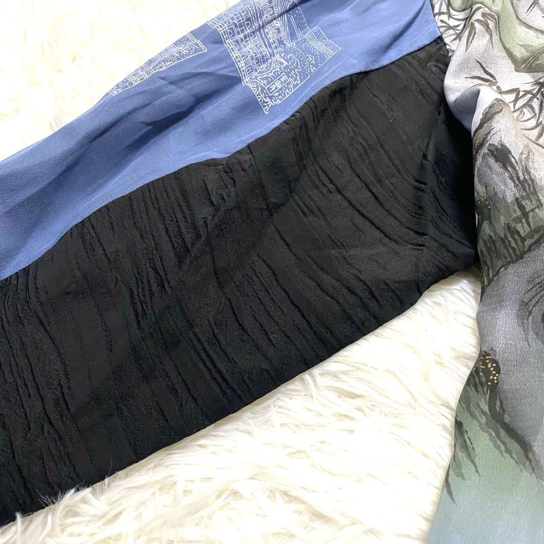 【希少】 着物リメイク スカジャン 笹と虎 シルク グラデーション