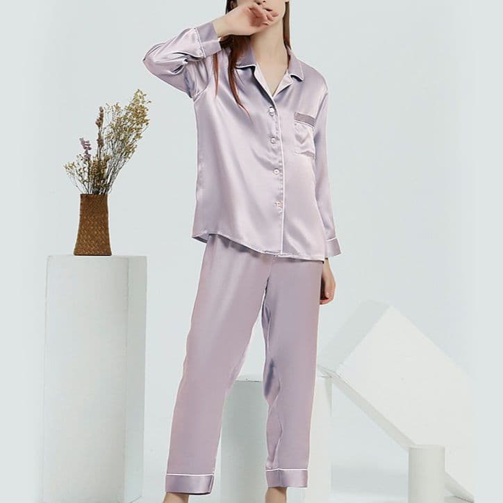 高級品質シルクパジャマ100％ Mサイズ紫【新品-一番重いシルク】