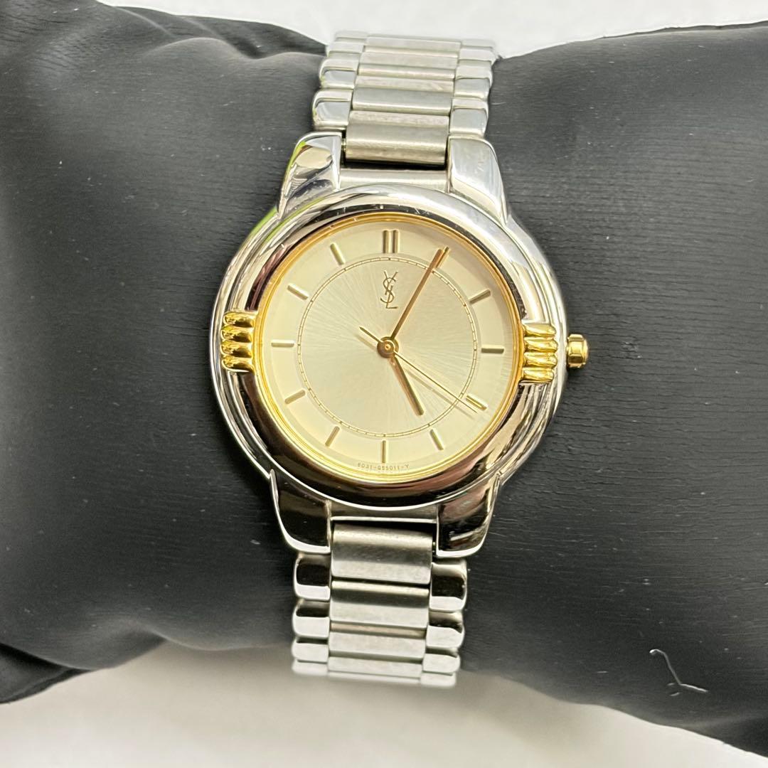 中古美品 新品電池 YSL イヴサンローラン ユニセックス腕時計 アイボリー