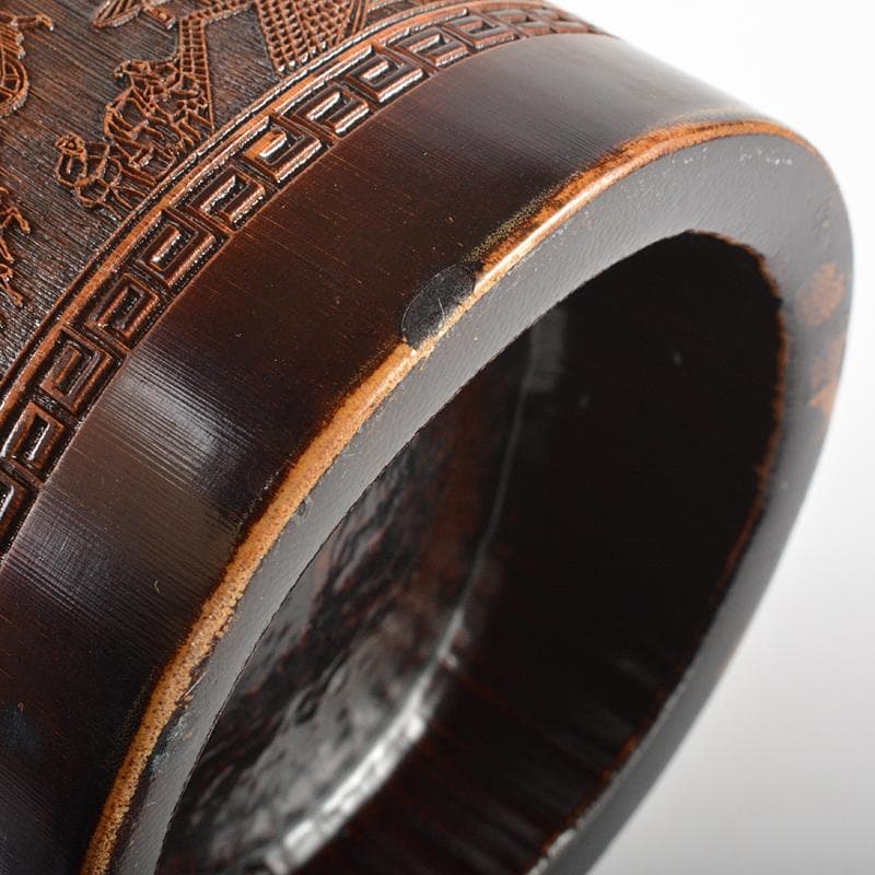 中国　古竹彫刻　清明上河図刻　筆筒　V　R7106